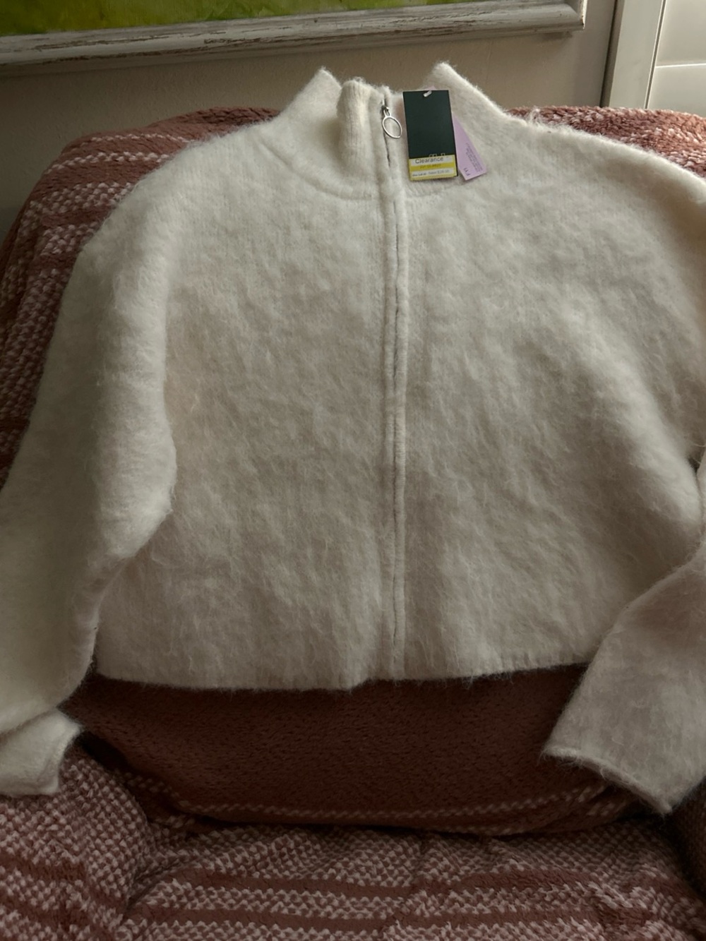 Wild fable Off-White Fuzzy Zip Sweater Jacket